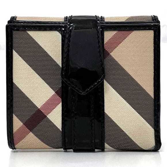 BURBERRY W wallet beige black check double PVC patent leather  folio flap ladies - Picture 2 of 10